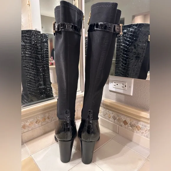 Isaac Mizrahi Black Croc-Embossed Knee-High Boots - Picture 5 of 8